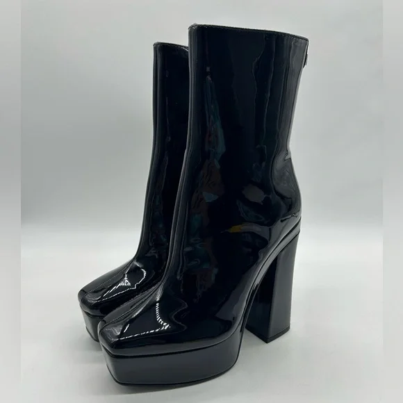 Guess BYRA Women’s Platform Block Heel Ankle Boots Black Patent, Size 6 NWB - Picture 5 of 12